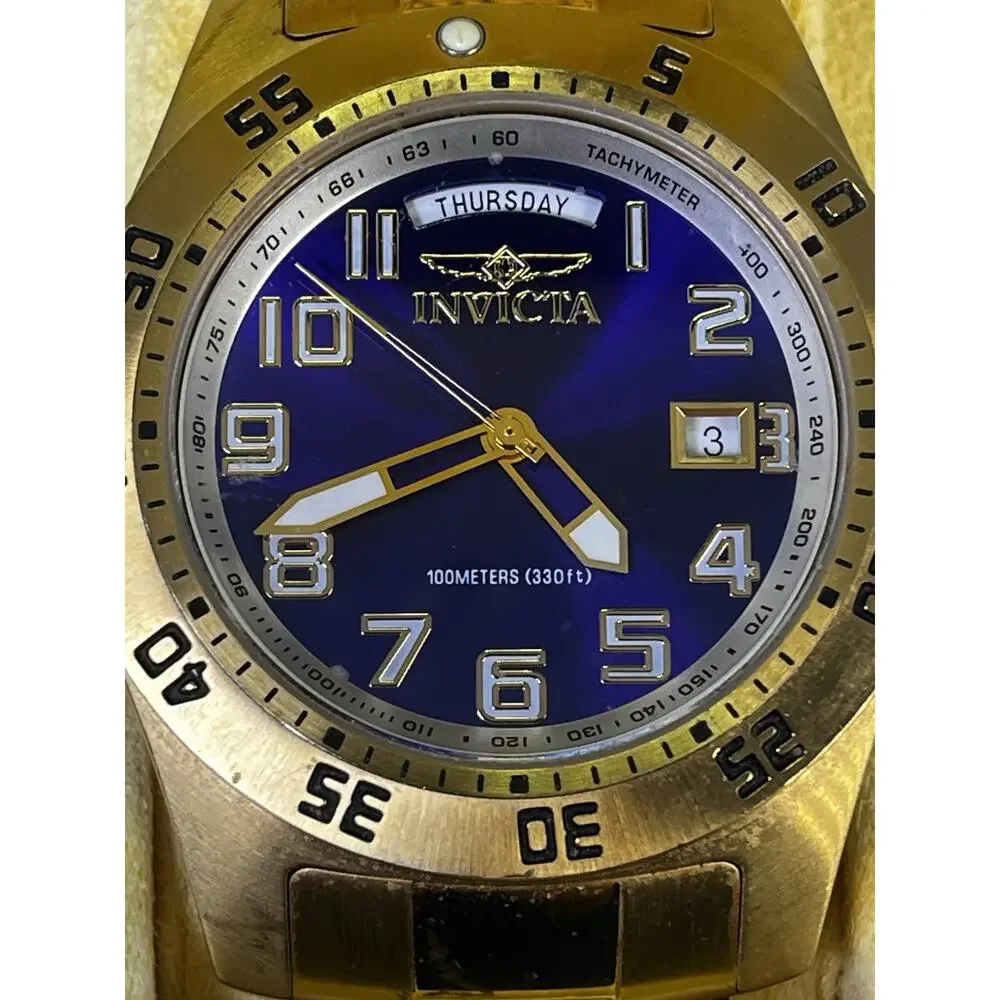 INVICTA Men's Specialty Blue Dial 18k Yellow Gold Plated Watch- Model 5762 w Box